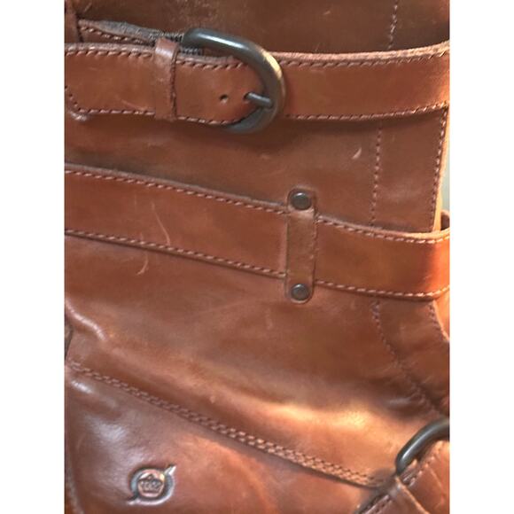 BORN Alamid Dark Tan Brown Leather Strappy Buckle Midcalf Boot Size 8 - Picture 6 of 9